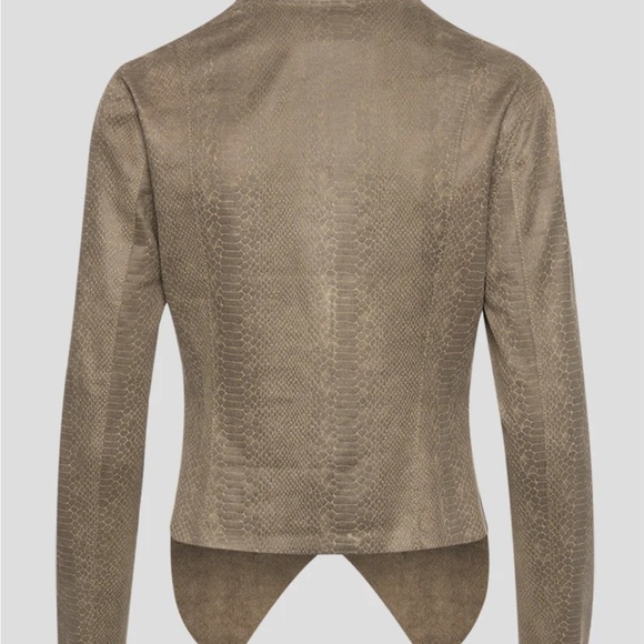 Blank NYC fast play open front draped Moto jacket olive green croc faux leather - Picture 8 of 13